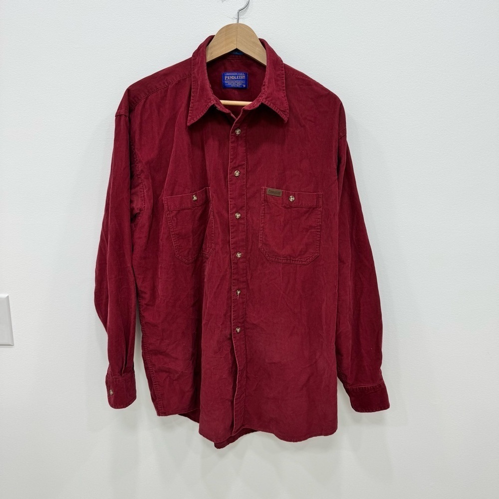 Pendleton Corduroy Shirt Button Down Burgundy Red Mens Large 100% Cotton 90s fit